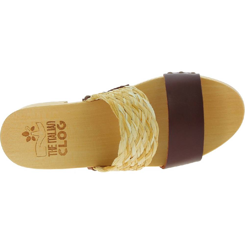 Lartigiano Del Cuoio Sabot in legno da donna artigianali con fascia in rafia e pelle testa di moro Negozi Online