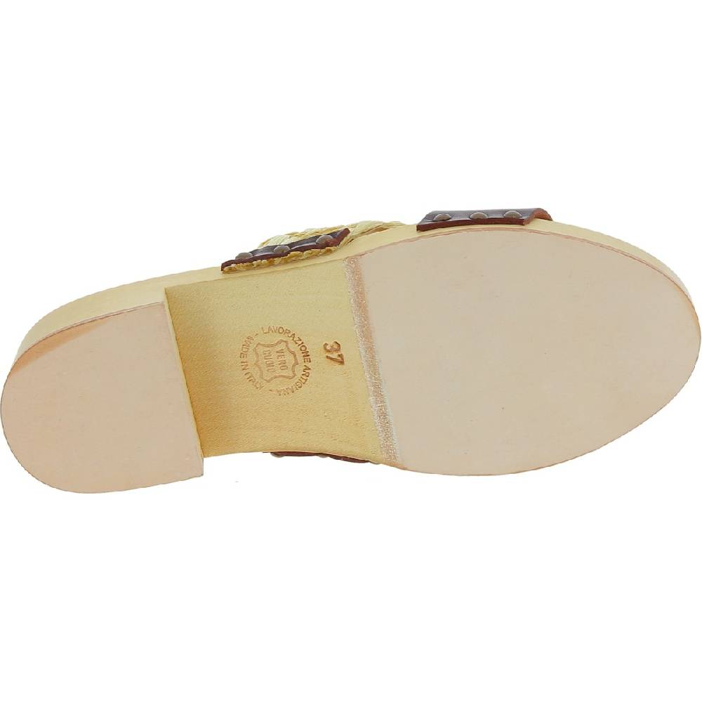 Lartigiano Del Cuoio Sabot in legno da donna artigianali con fascia in rafia e pelle testa di moro Negozi Online