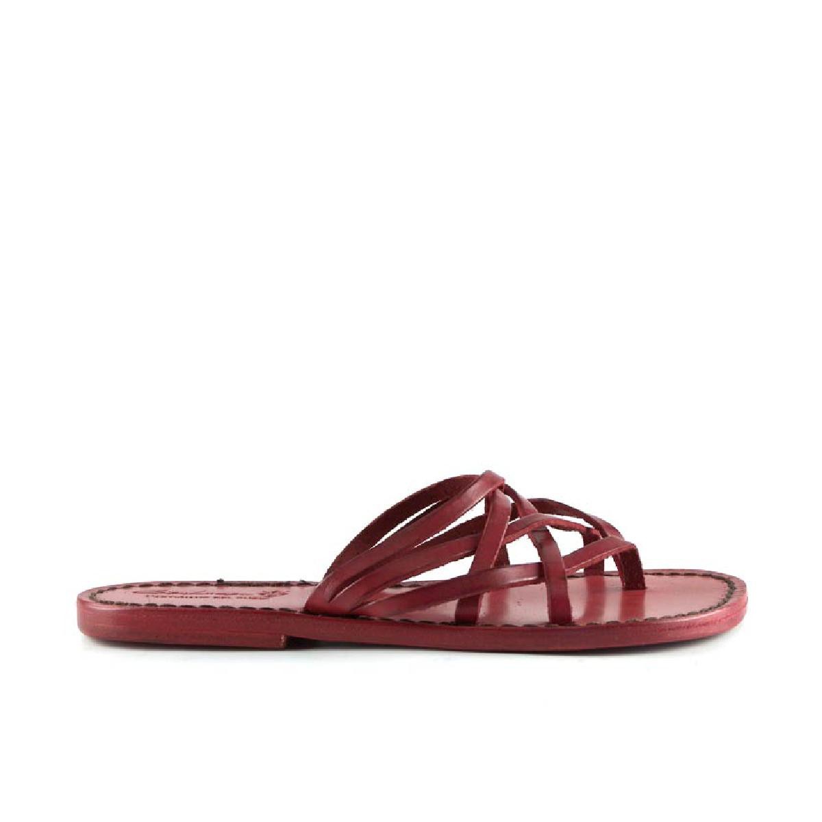 Lartigiano Del Cuoio Infradito donna fatti a mano in pelle intrecciata rosso con suola in cuoio Promozione Limitata