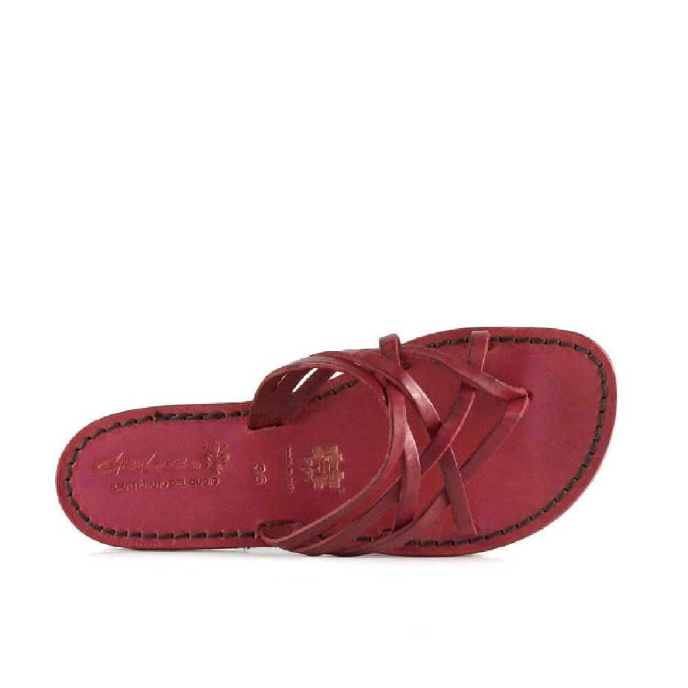 Lartigiano Del Cuoio Infradito donna fatti a mano in pelle intrecciata rosso con suola in cuoio Promozione Limitata
