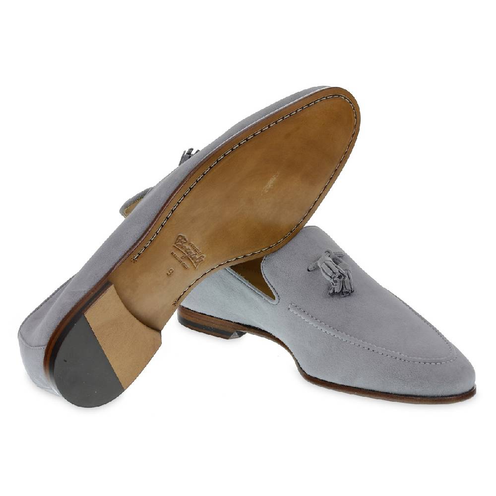 Lartigiano Del Cuoio Mocassino in camoscio grigio con nappine fatto a mano da Fratelli Borgioli Outlet