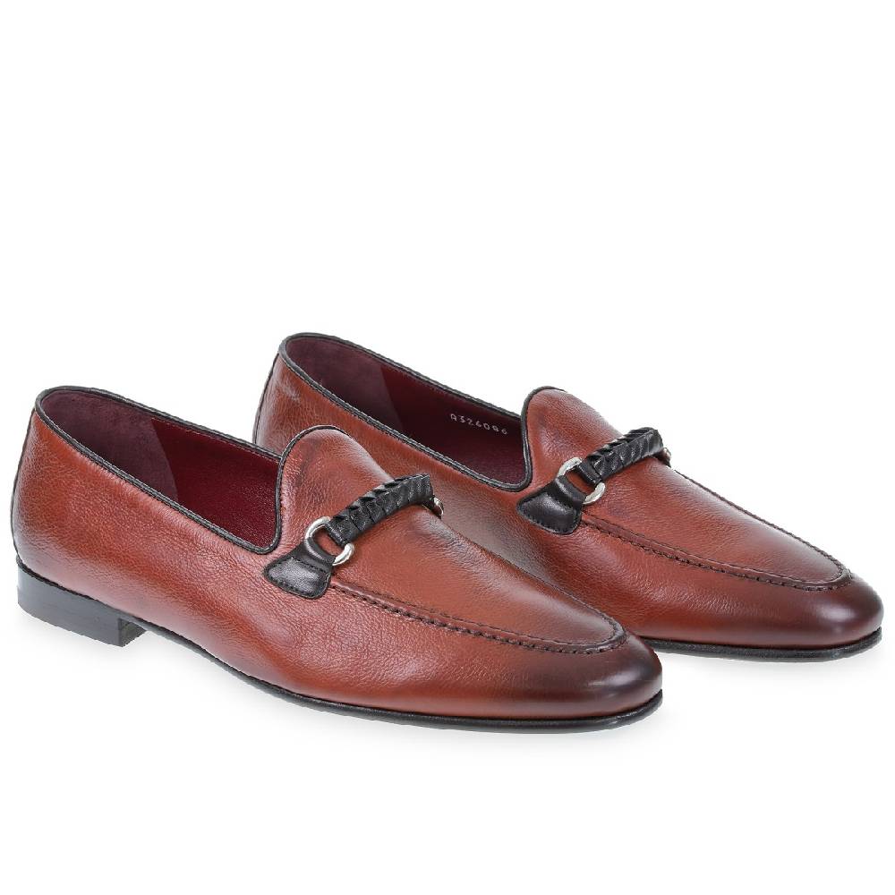 Lartigiano Del Cuoio Mocassino da uomo in pelle color mattone con passante intrecciato Saldi