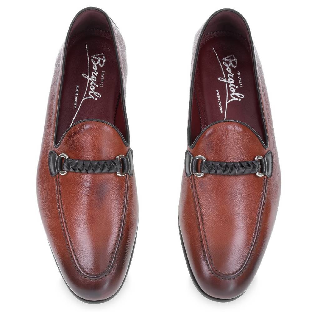 Lartigiano Del Cuoio Mocassino da uomo in pelle color mattone con passante intrecciato Saldi