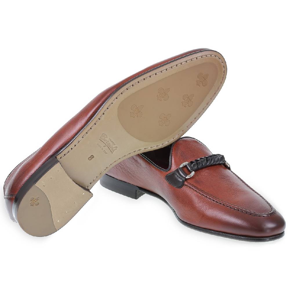 Lartigiano Del Cuoio Mocassino da uomo in pelle color mattone con passante intrecciato Saldi