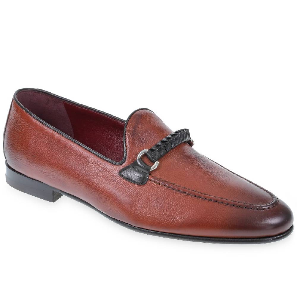 Lartigiano Del Cuoio Mocassino da uomo in pelle color mattone con passante intrecciato Saldi