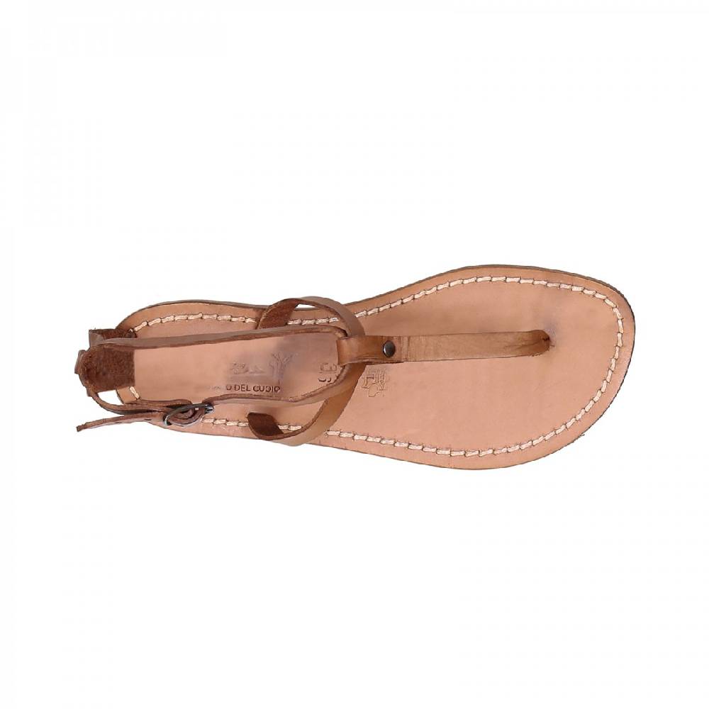 Lartigiano Del Cuoio Sandalo infradito donna in pelle color cuoio Vendita Calda