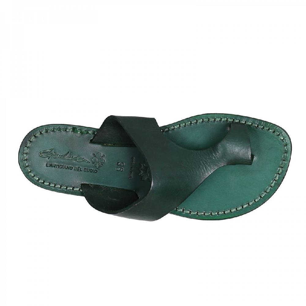 Lartigiano Del Cuoio Ciabatte infradito donna in pelle verde artigianali Saldi Di Fabbrica