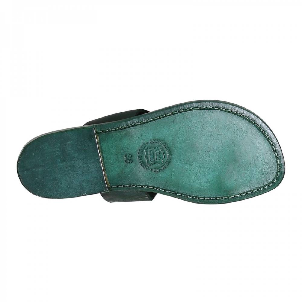 Lartigiano Del Cuoio Ciabatte infradito donna in pelle verde artigianali Saldi Di Fabbrica