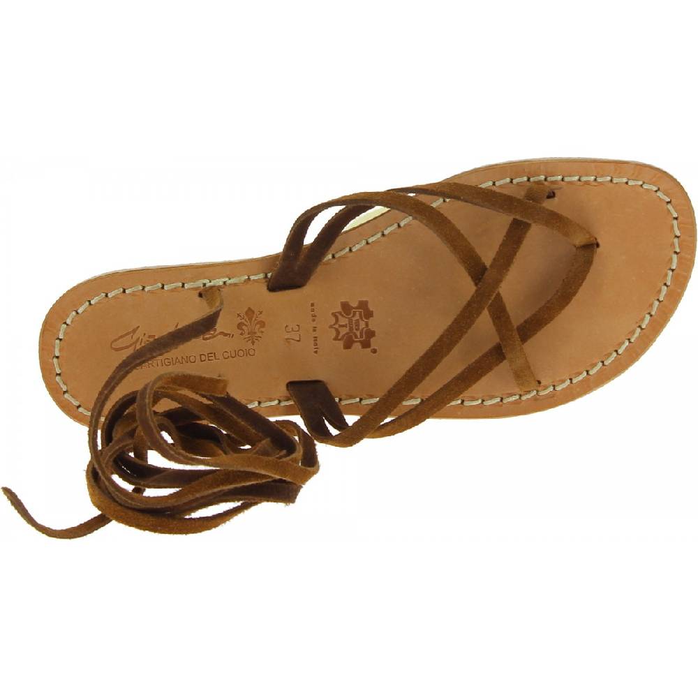 Lartigiano Del Cuoio Sandali alla schiava bassi in nabuk nocciola artigianali Sconto