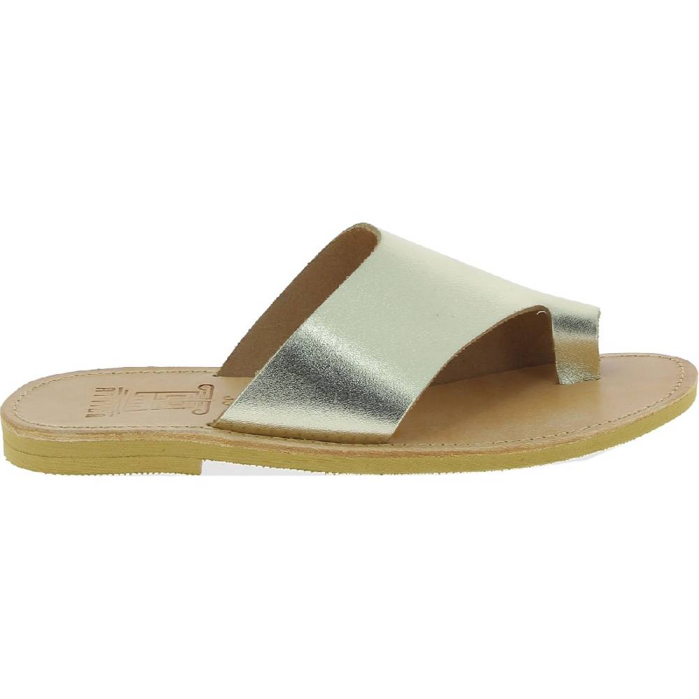 Lartigiano Del Cuoio Sandali infradito slip-on da donna fatti a mano in pelle di vitello laminata oro Saldi