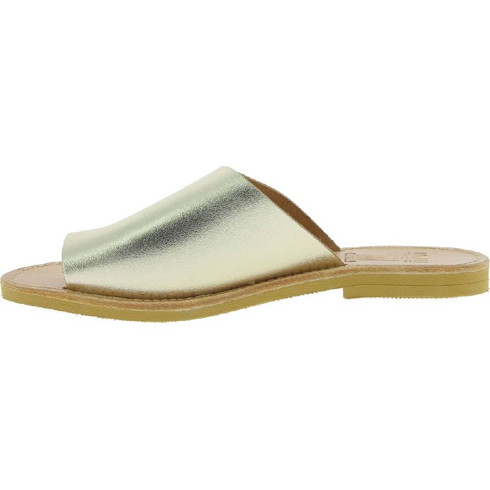 Lartigiano Del Cuoio Sandali infradito slip-on da donna fatti a mano in pelle di vitello laminata oro Saldi