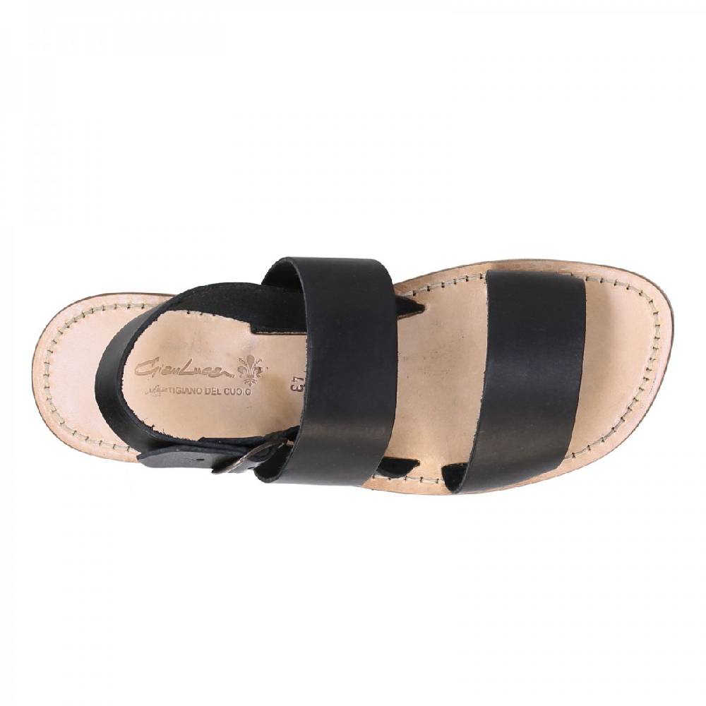 Lartigiano Del Cuoio Sandali francescani uomo in pelle nero artigianali Vendite Flash