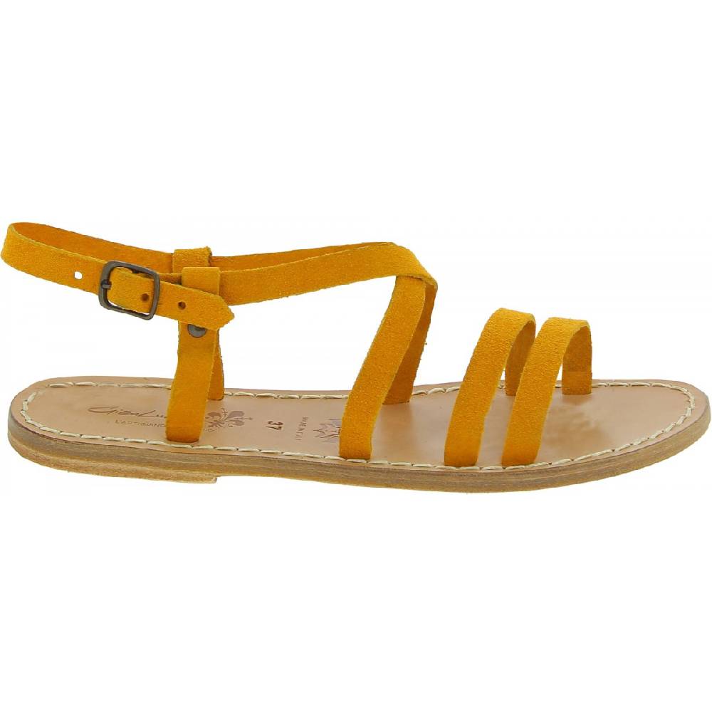 Lartigiano Del Cuoio Sandali donna in pelle nabuk color ocra fatti a mano Qualità