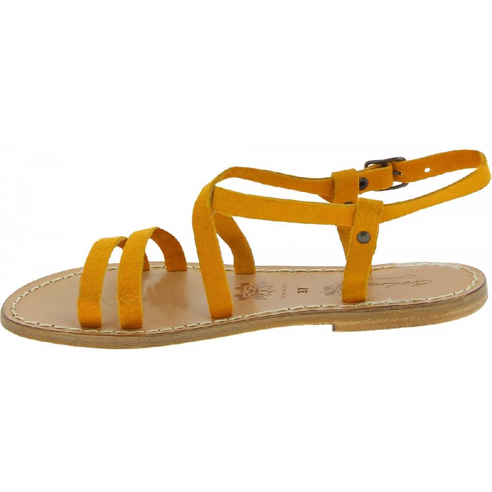 Lartigiano Del Cuoio Sandali donna in pelle nabuk color ocra fatti a mano Qualità