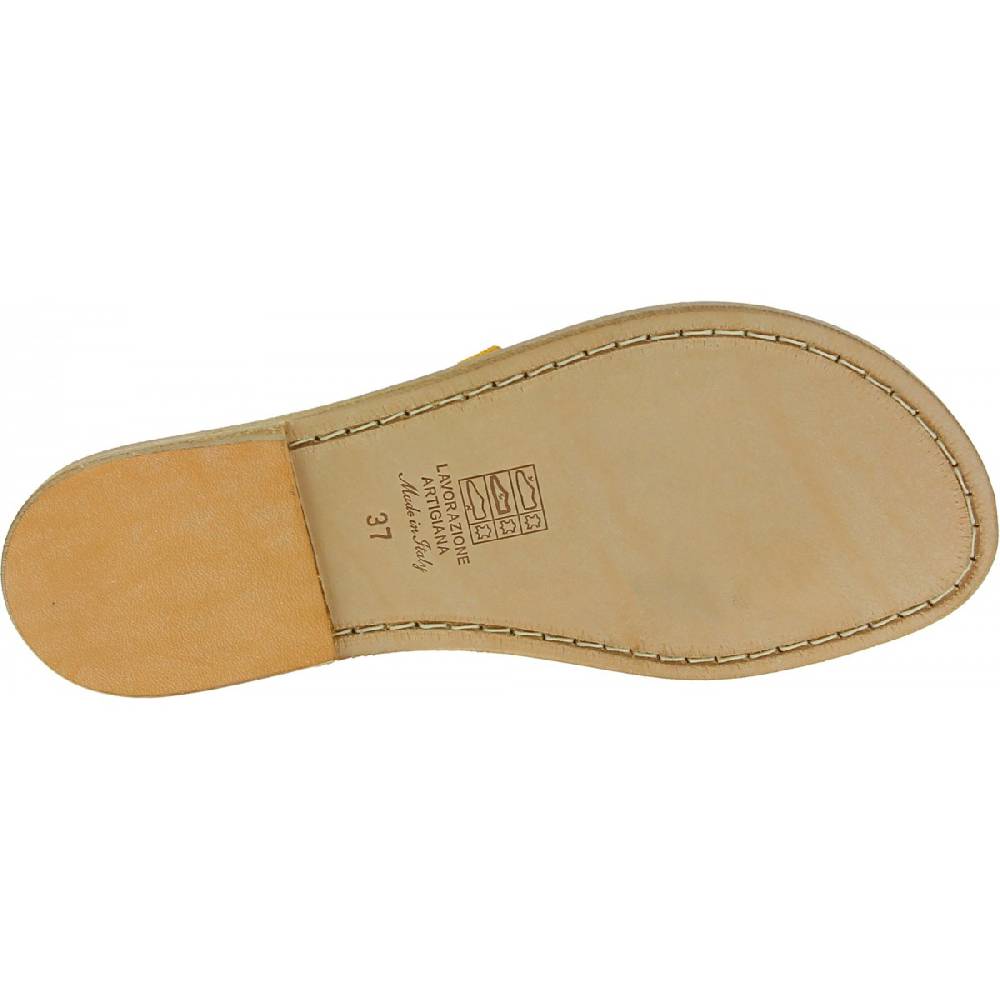 Lartigiano Del Cuoio Sandali donna in pelle nabuk color ocra fatti a mano Qualità