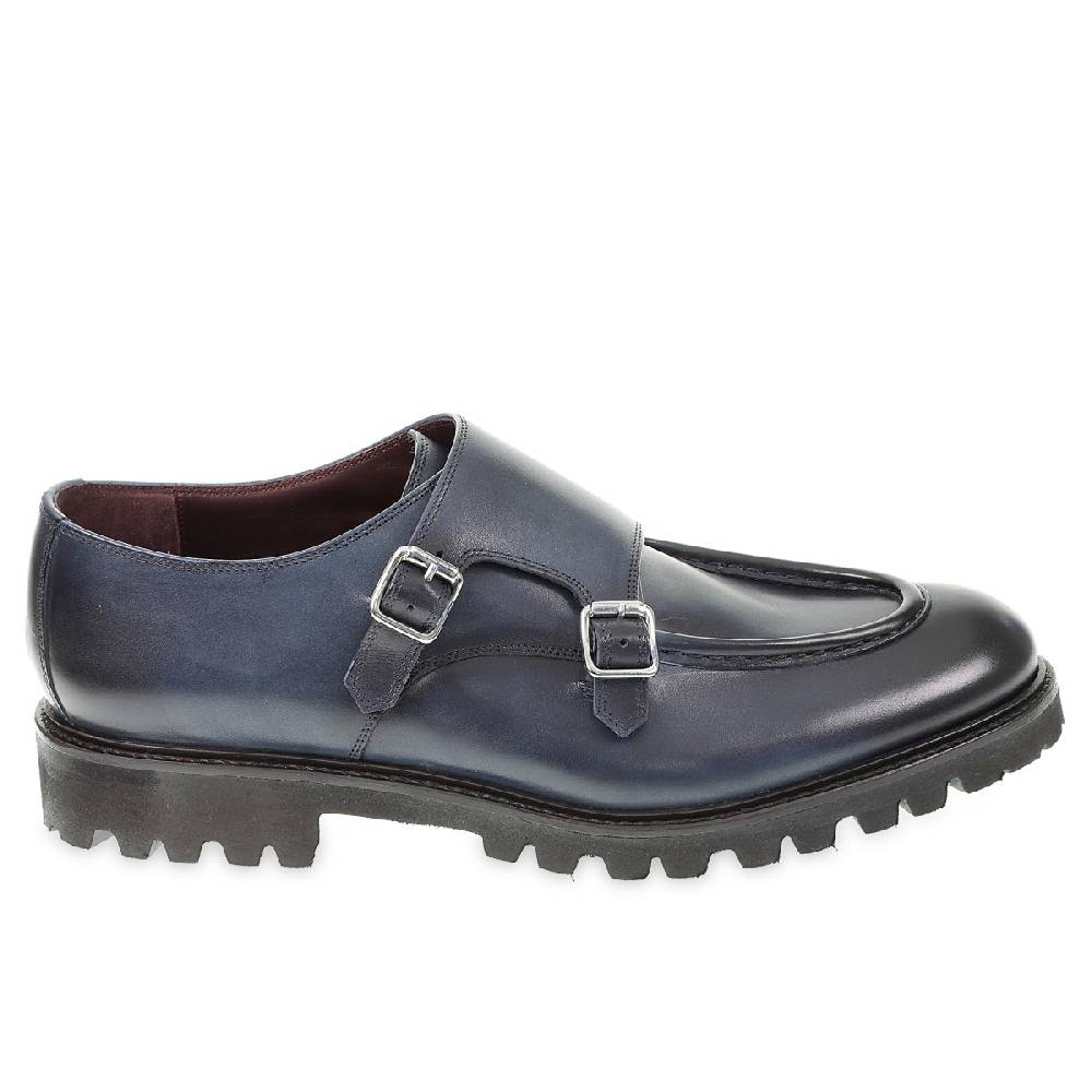 Lartigiano Del Cuoio Mocassino doppia fibbia in vitello anticato blu realizzato a mano da Fratelli Borgioli Shopping Online