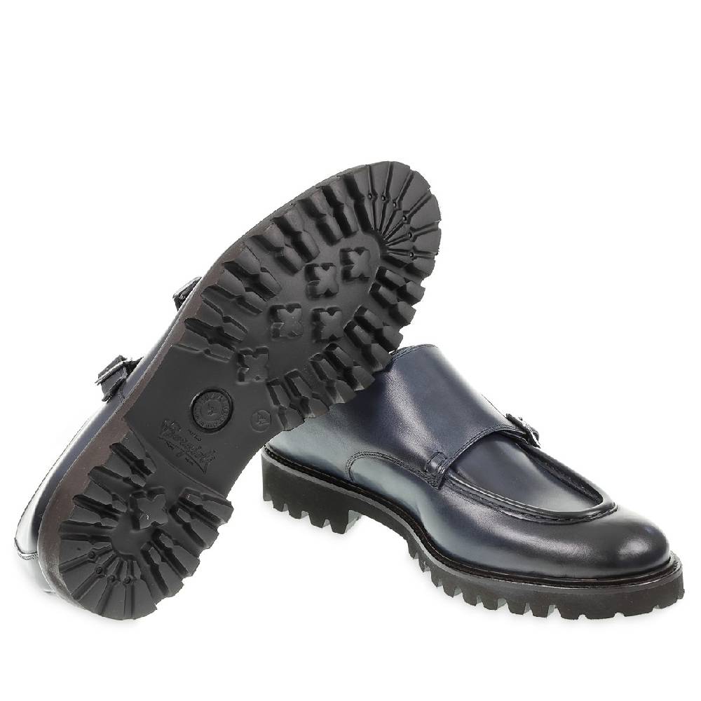 Lartigiano Del Cuoio Mocassino doppia fibbia in vitello anticato blu realizzato a mano da Fratelli Borgioli Shopping Online
