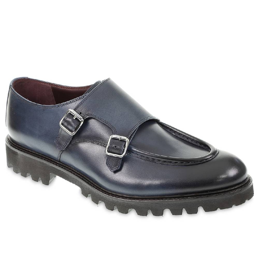 Lartigiano Del Cuoio Mocassino doppia fibbia in vitello anticato blu realizzato a mano da Fratelli Borgioli Shopping Online