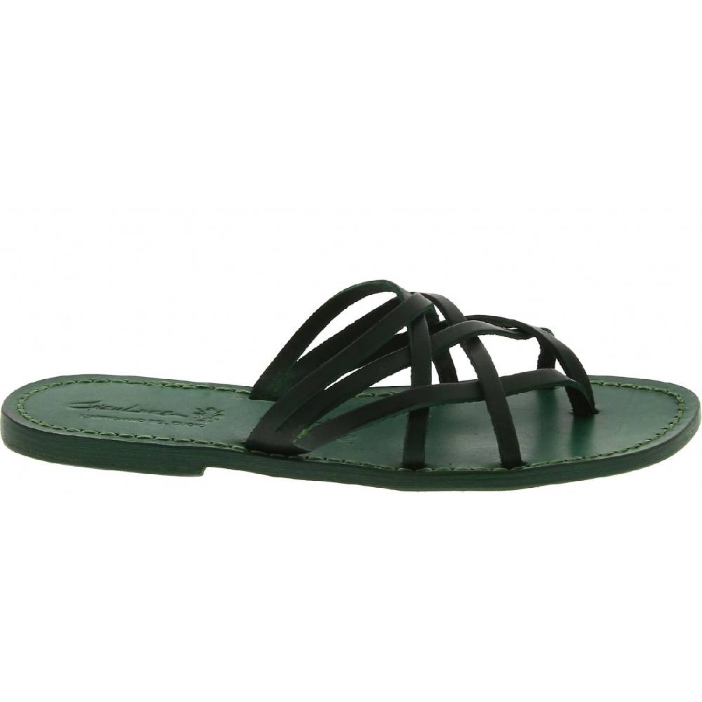 Lartigiano Del Cuoio Infradito donna in pelle intrecciata verde fatti a mano con suola in cuoio Offerta