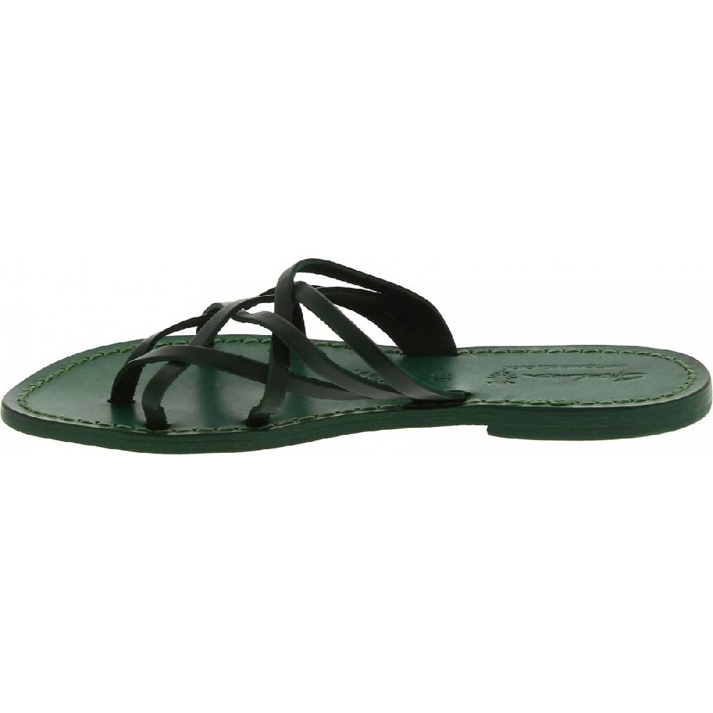 Lartigiano Del Cuoio Infradito donna in pelle intrecciata verde fatti a mano con suola in cuoio Offerta