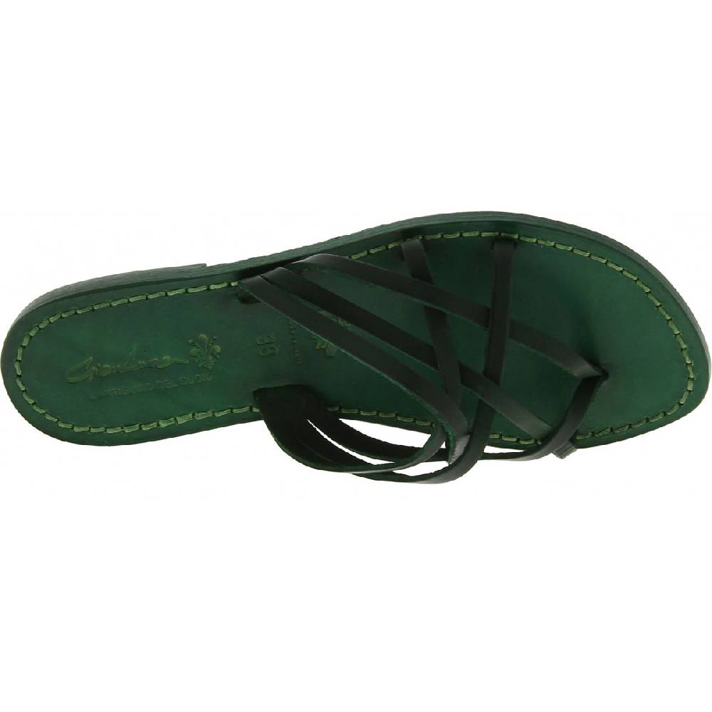 Lartigiano Del Cuoio Infradito donna in pelle intrecciata verde fatti a mano con suola in cuoio Offerta