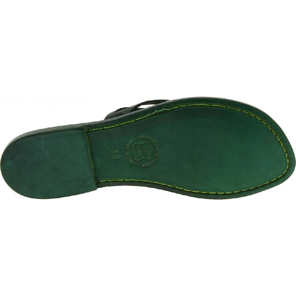 Lartigiano Del Cuoio Infradito donna in pelle intrecciata verde fatti a mano con suola in cuoio Offerta