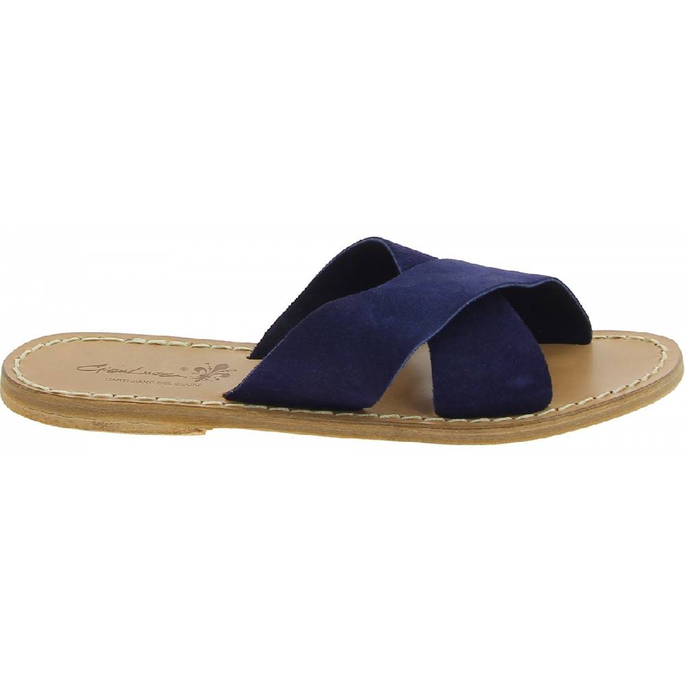 Lartigiano Del Cuoio Ciabatte donna in pelle nabuk blu fatte a mano Outlet