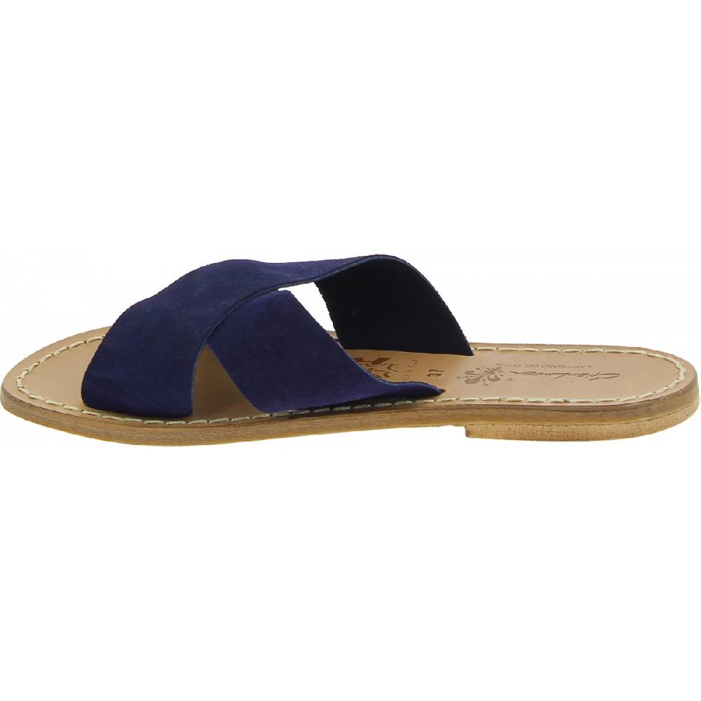 Lartigiano Del Cuoio Ciabatte donna in pelle nabuk blu fatte a mano Outlet