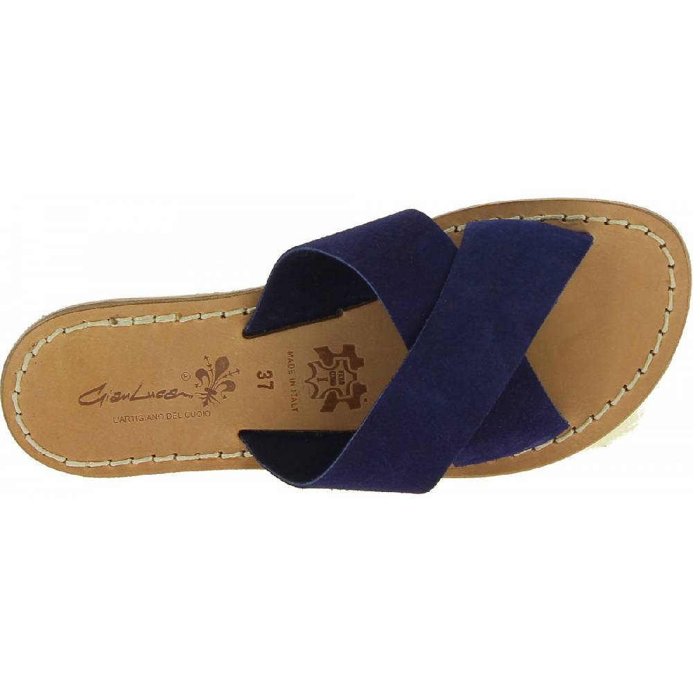 Lartigiano Del Cuoio Ciabatte donna in pelle nabuk blu fatte a mano Outlet