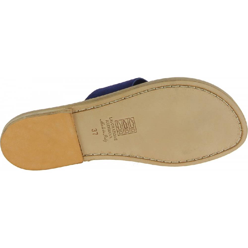 Lartigiano Del Cuoio Ciabatte donna in pelle nabuk blu fatte a mano Outlet