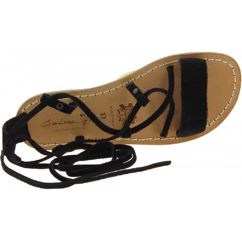 Lartigiano Del Cuoio Sandali gladiatore donna in pelle nabuk nero fatti a mano In Vendita