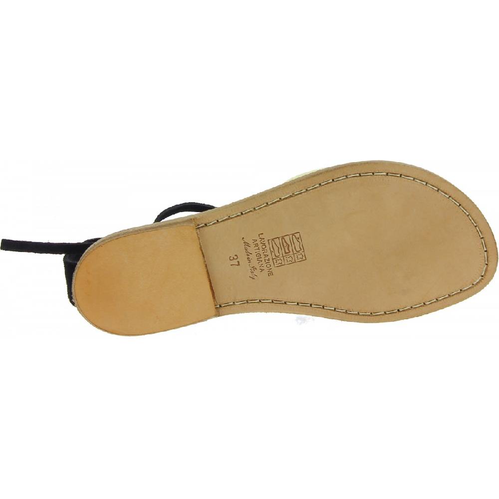 Lartigiano Del Cuoio Sandali gladiatore donna in pelle nabuk nero fatti a mano In Vendita