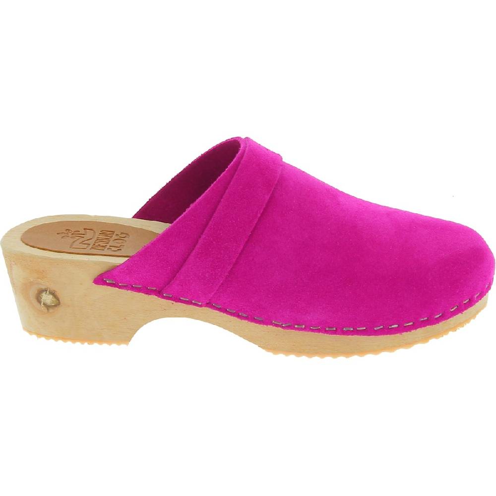 Lartigiano Del Cuoio Zoccoli in legno con tomaia chiusa in pelle scamosciata rosa Offerte