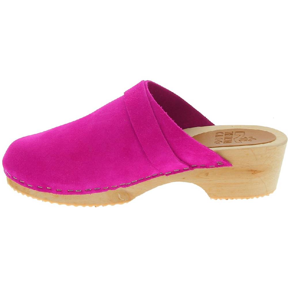 Lartigiano Del Cuoio Zoccoli in legno con tomaia chiusa in pelle scamosciata rosa Offerte