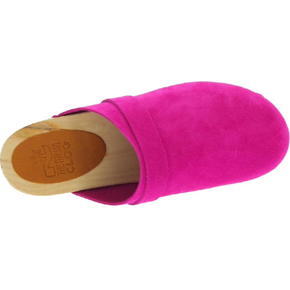 Lartigiano Del Cuoio Zoccoli in legno con tomaia chiusa in pelle scamosciata rosa Offerte