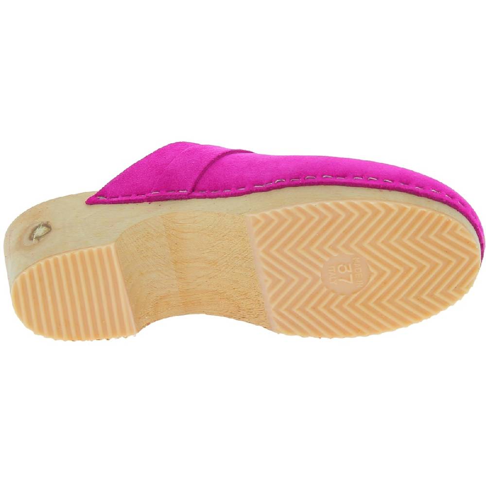 Lartigiano Del Cuoio Zoccoli in legno con tomaia chiusa in pelle scamosciata rosa Offerte