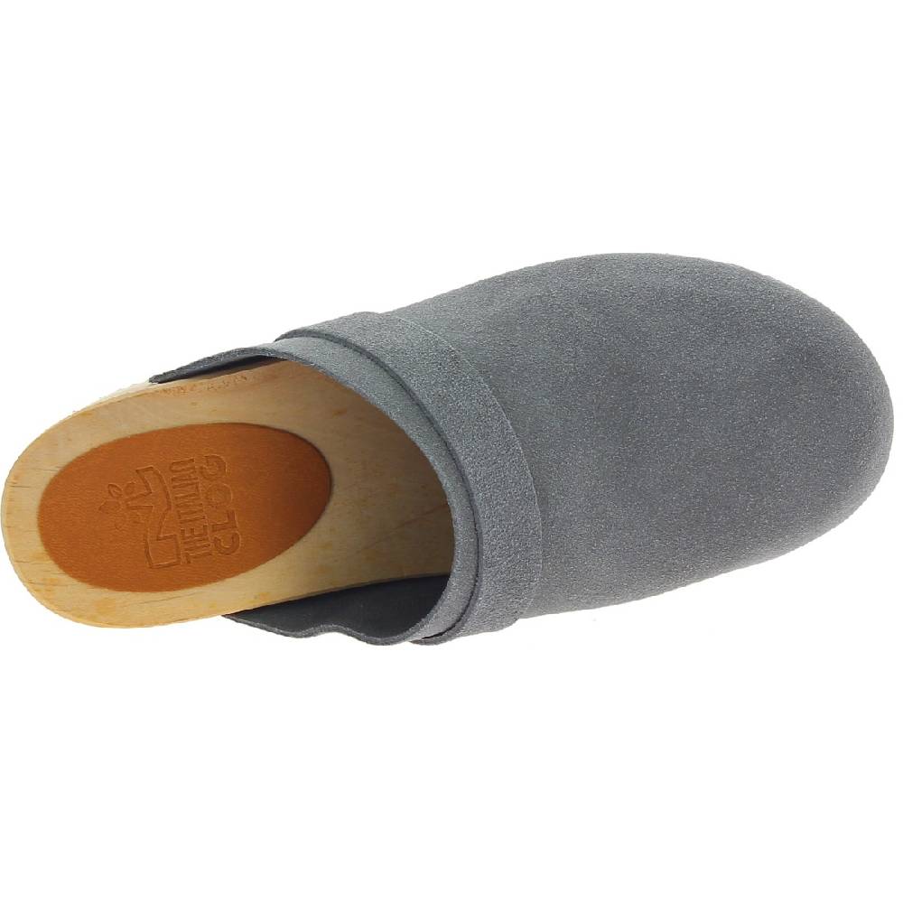 Lartigiano Del Cuoio Zoccoli in legno da donna con tomaia chiusa in pelle scamosciata grigia Hotsell