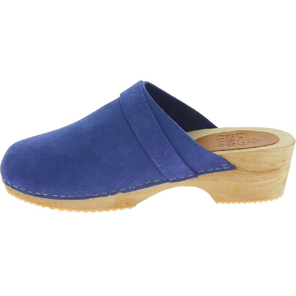 Lartigiano Del Cuoio Zoccoli in legno da donna con tomaia chiusa in pelle scamosciata blu Vendita Economica