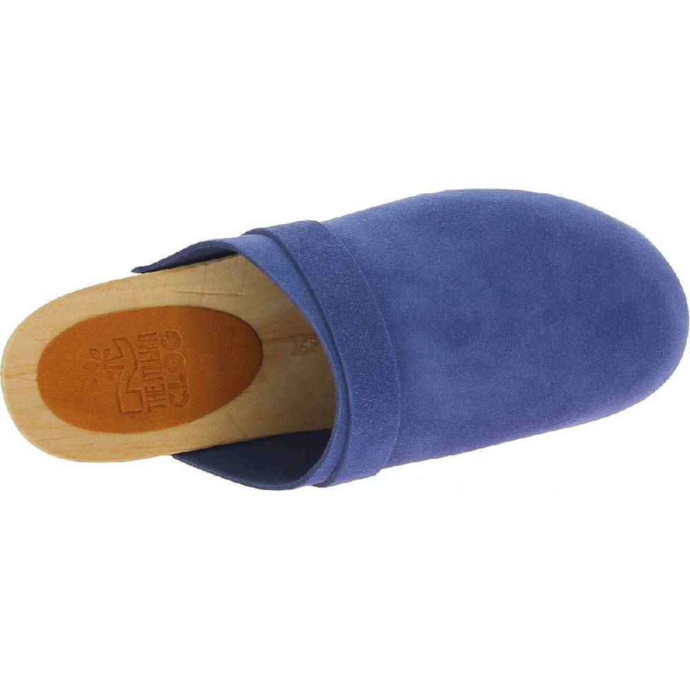 Lartigiano Del Cuoio Zoccoli in legno da donna con tomaia chiusa in pelle scamosciata blu Vendita Economica