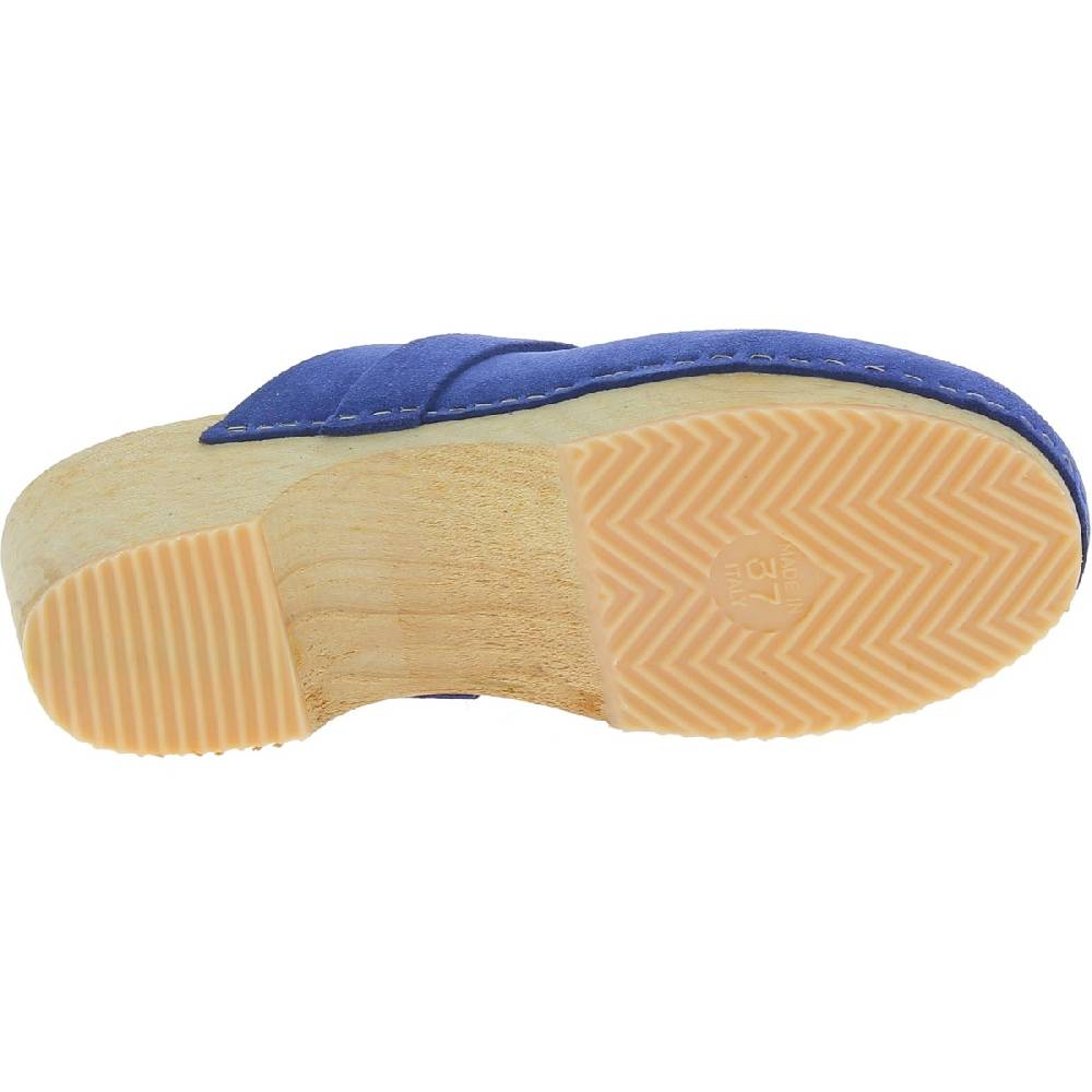 Lartigiano Del Cuoio Zoccoli in legno da donna con tomaia chiusa in pelle scamosciata blu Vendita Economica