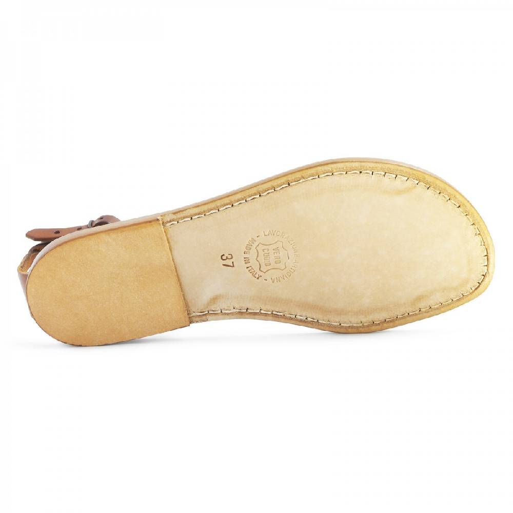 Lartigiano Del Cuoio Sandali infradito donna in pelle bicolore cuoio e argento Italy