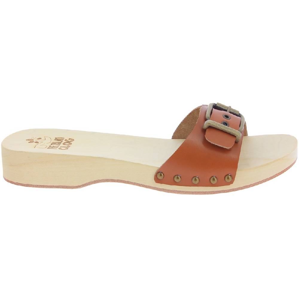 Lartigiano Del Cuoio Zoccoli in legno uomo con fascia regolabile in pelle color cuoio Nuovo