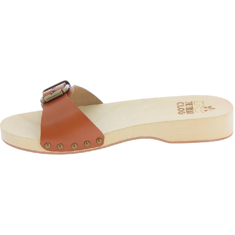 Lartigiano Del Cuoio Zoccoli in legno uomo con fascia regolabile in pelle color cuoio Nuovo