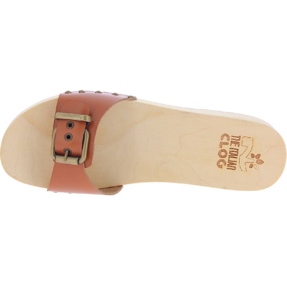 Lartigiano Del Cuoio Zoccoli in legno uomo con fascia regolabile in pelle color cuoio Nuovo