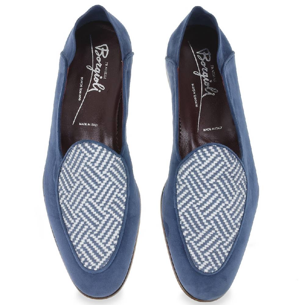 Lartigiano Del Cuoio Mocassino in camoscio azzurro e tessuto intrecciato fatto a mano Vendita