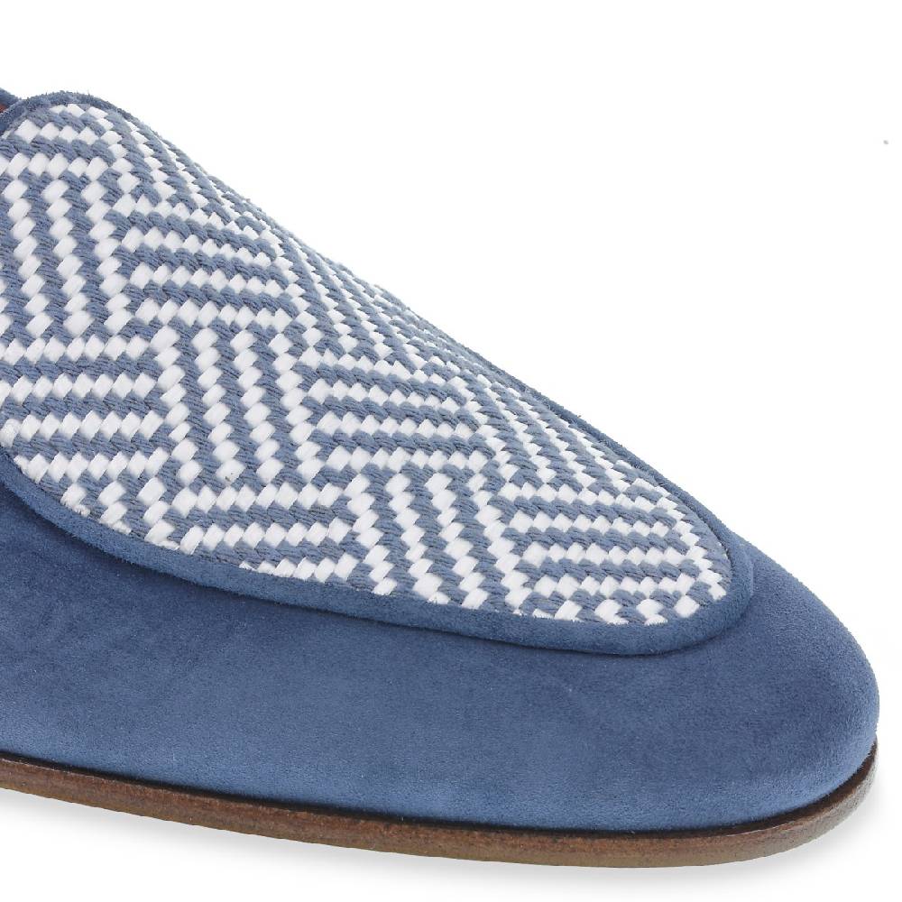 Lartigiano Del Cuoio Mocassino in camoscio azzurro e tessuto intrecciato fatto a mano Vendita