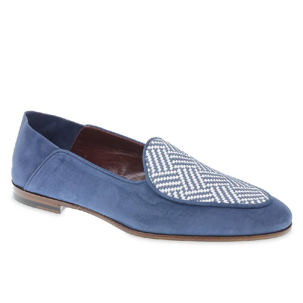 Lartigiano Del Cuoio Mocassino in camoscio azzurro e tessuto intrecciato fatto a mano Vendita