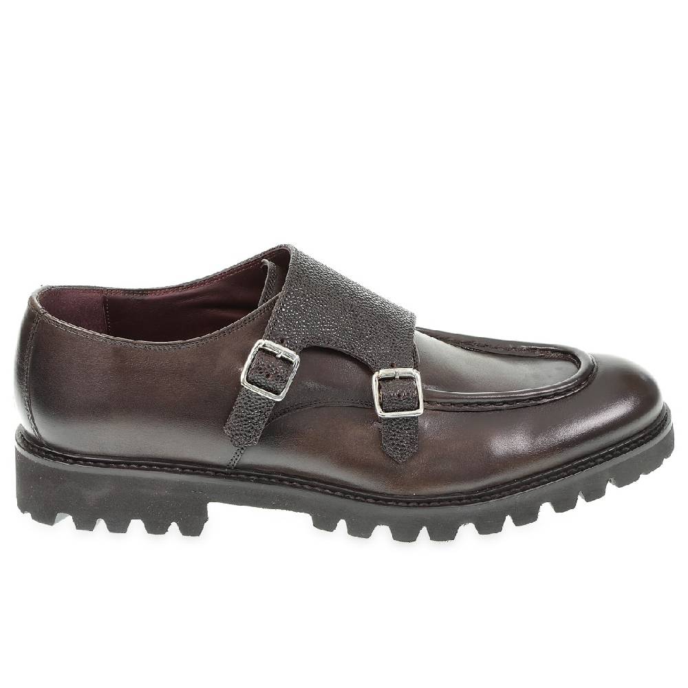 Lartigiano Del Cuoio Mocassino doppia fibbia in vitello anticato color ebano realizzato a mano Spedizione Gratuita