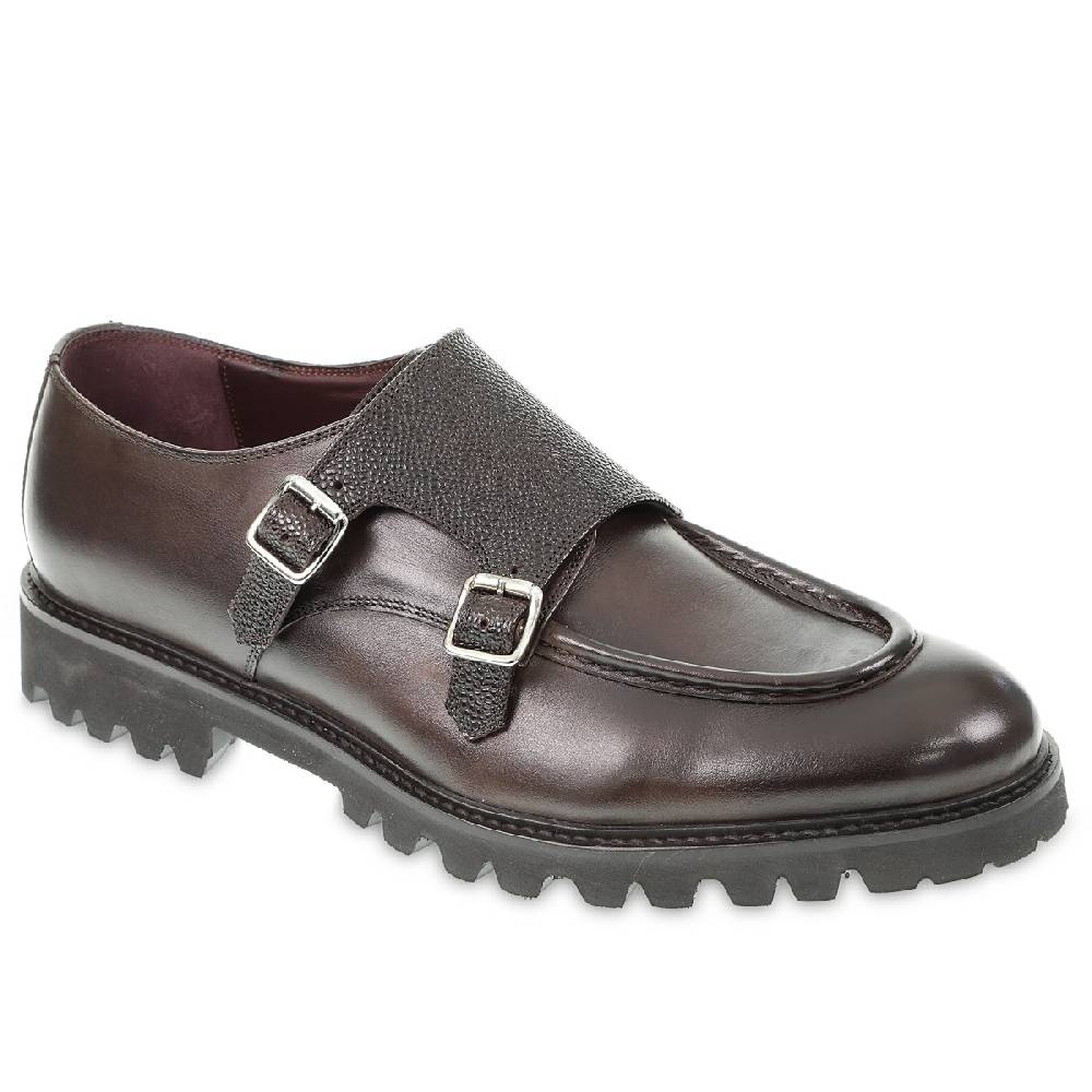 Lartigiano Del Cuoio Mocassino doppia fibbia in vitello anticato color ebano realizzato a mano Spedizione Gratuita