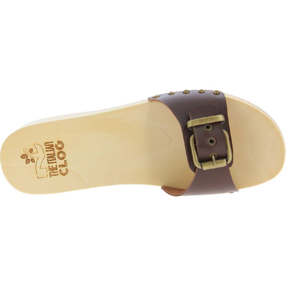 Lartigiano Del Cuoio Zoccoli in legno uomo con fascia regolabile in pelle marrone scuro Qualità Garantita